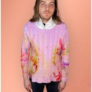 Knit Sweater Dyed Spring Cardigan Colorful Bold Festival Top Art Boho Shirt